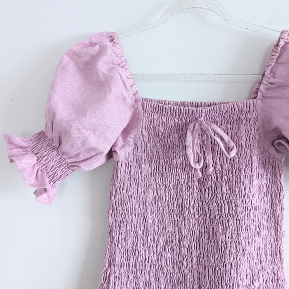 Faithfull the Brand Annibelis Ruched Linen Mini Dress Plain Iris Size Small - Picture 3 of 8